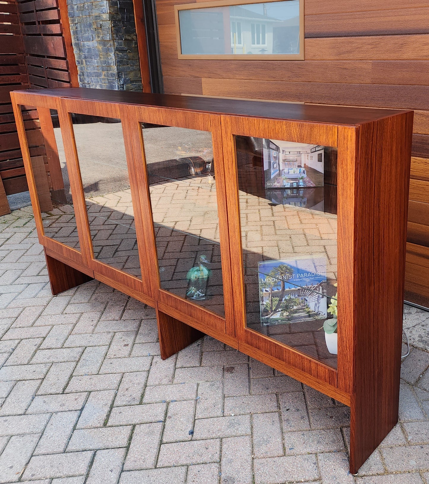 RESTORED Danish Mid Century Modern Rosewood Bookcase Display w Lighting