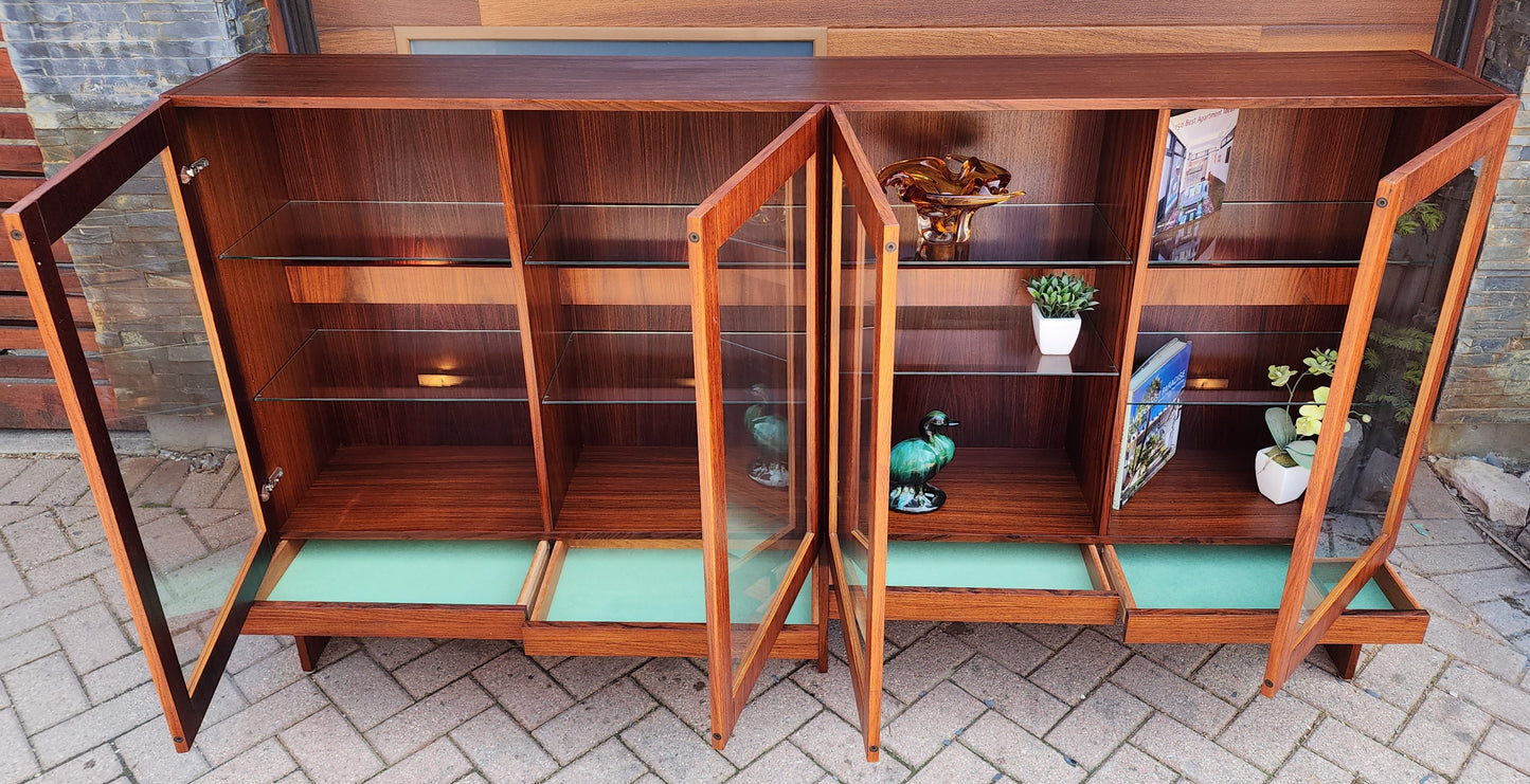 RESTORED Danish Mid Century Modern Rosewood Bookcase Display w Lighting