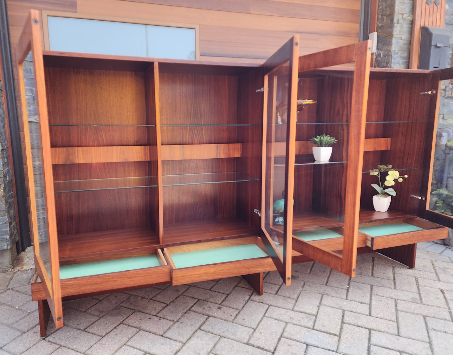 RESTORED Danish Mid Century Modern Rosewood Bookcase Display w Lighting