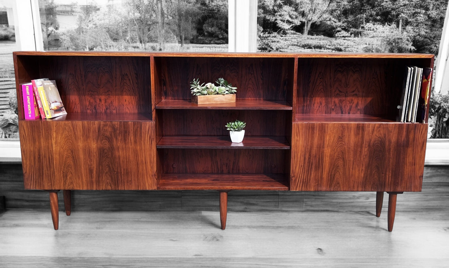 RESTORED Danish Mid Century Modern Rosewood Cabinet 94"