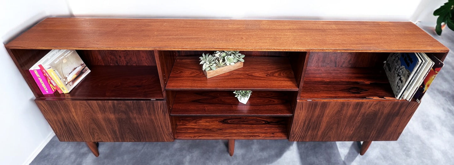 RESTORED Danish Mid Century Modern Rosewood Cabinet 94"
