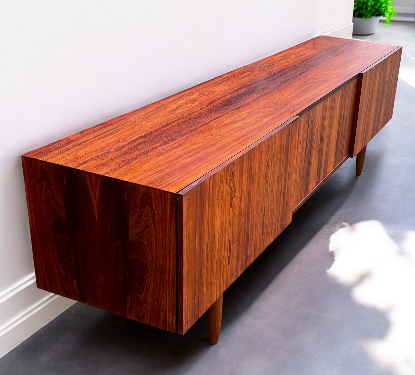REFINISHED Danish Mid Century Modern Rosewood Credenza 94" Low
