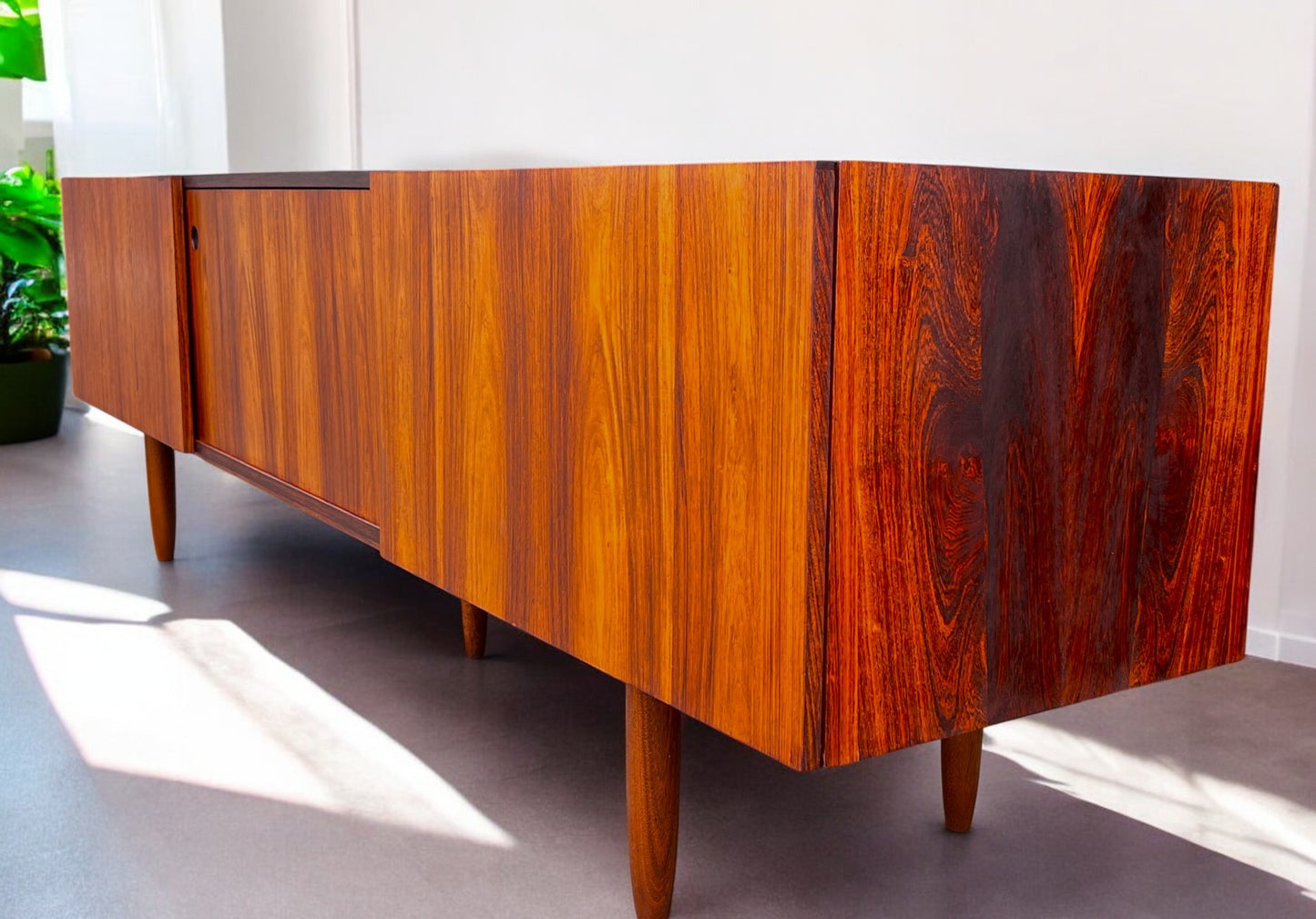 REFINISHED Danish Mid Century Modern Rosewood Credenza 94" Low