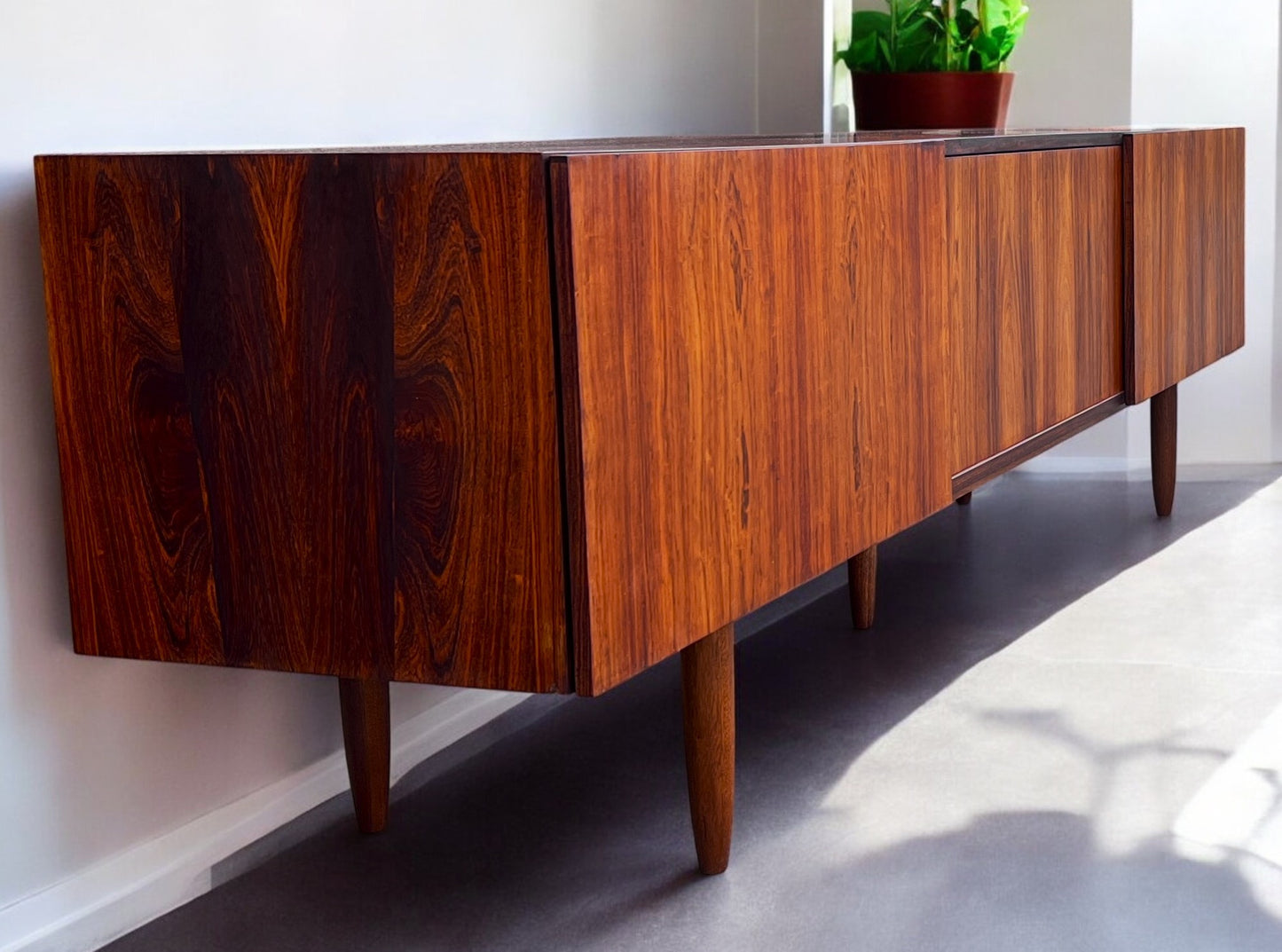 REFINISHED Danish Mid Century Modern Rosewood Credenza 94" Low