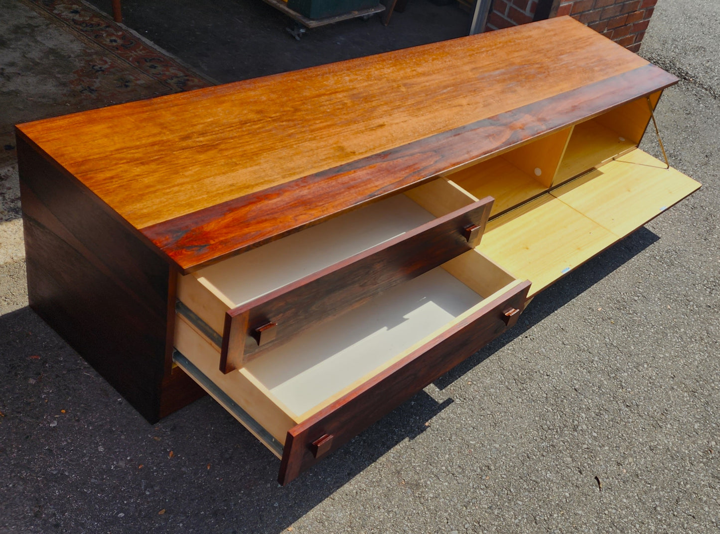 REFINISHED Danish Mid Century Modern Rosewood Console 87" wide & low