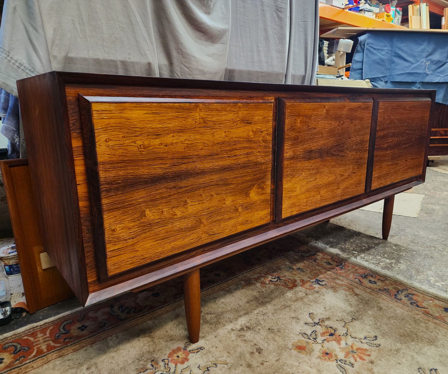 REFINISHED Danish Mid Century Modern Brazilian Rosewood Credenza 72"