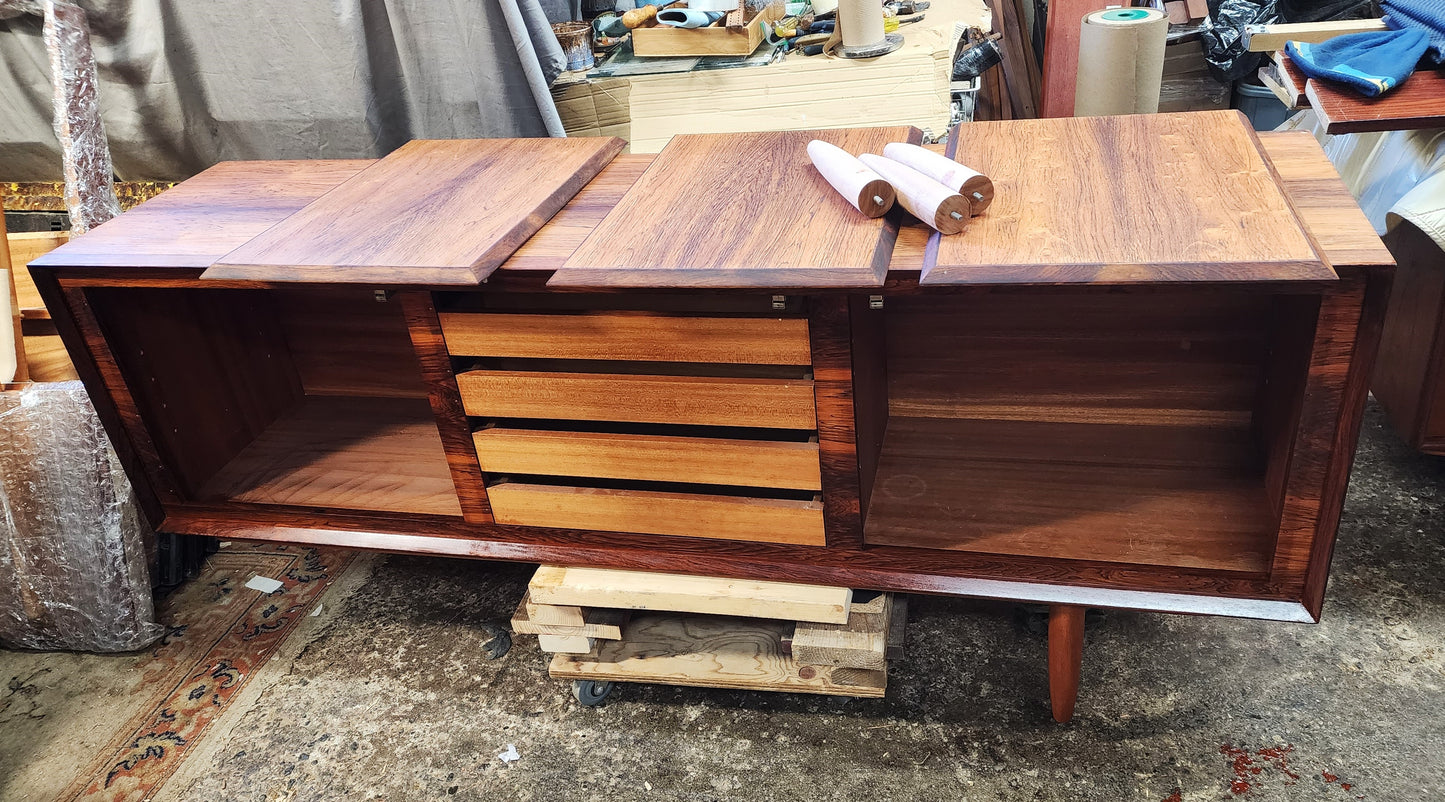 REFINISHED Danish Mid Century Modern Brazilian Rosewood Credenza 72"