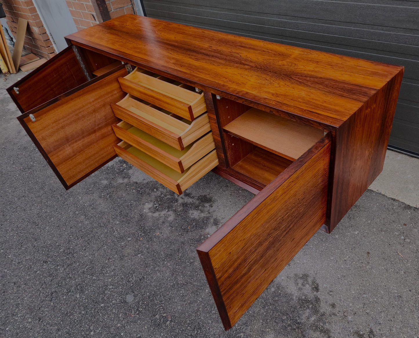 REFINISHED Danish Mid Century Modern Brazilian Rosewood Credenza 72"