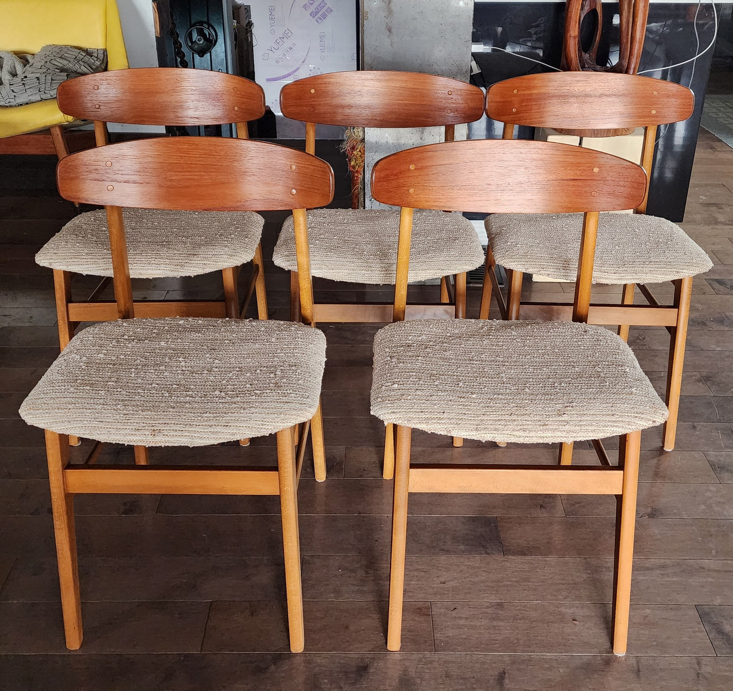 5 RESTORED Danish Mid Century Modern Teak & Beech Chairs REUPHOLSTERED