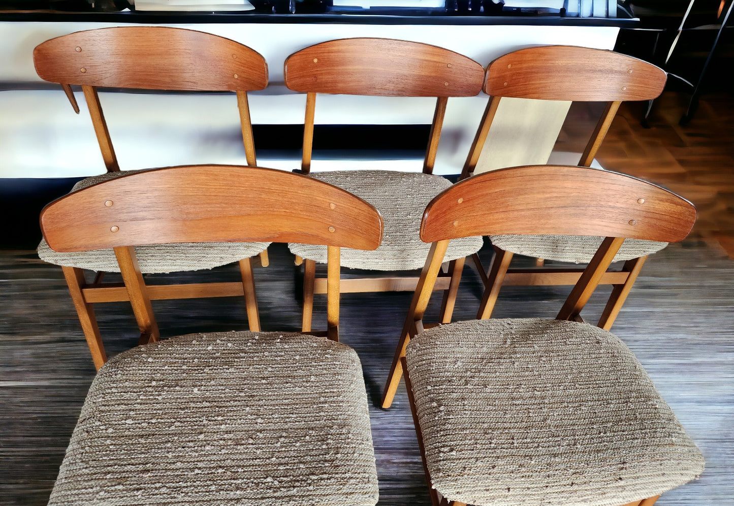 5 RESTORED Danish Mid Century Modern Teak & Beech Chairs REUPHOLSTERED
