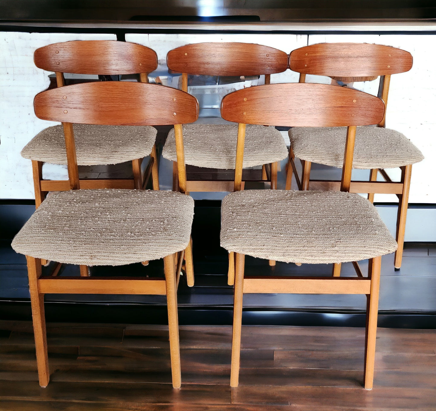 5 RESTORED Danish Mid Century Modern Teak & Beech Chairs REUPHOLSTERED