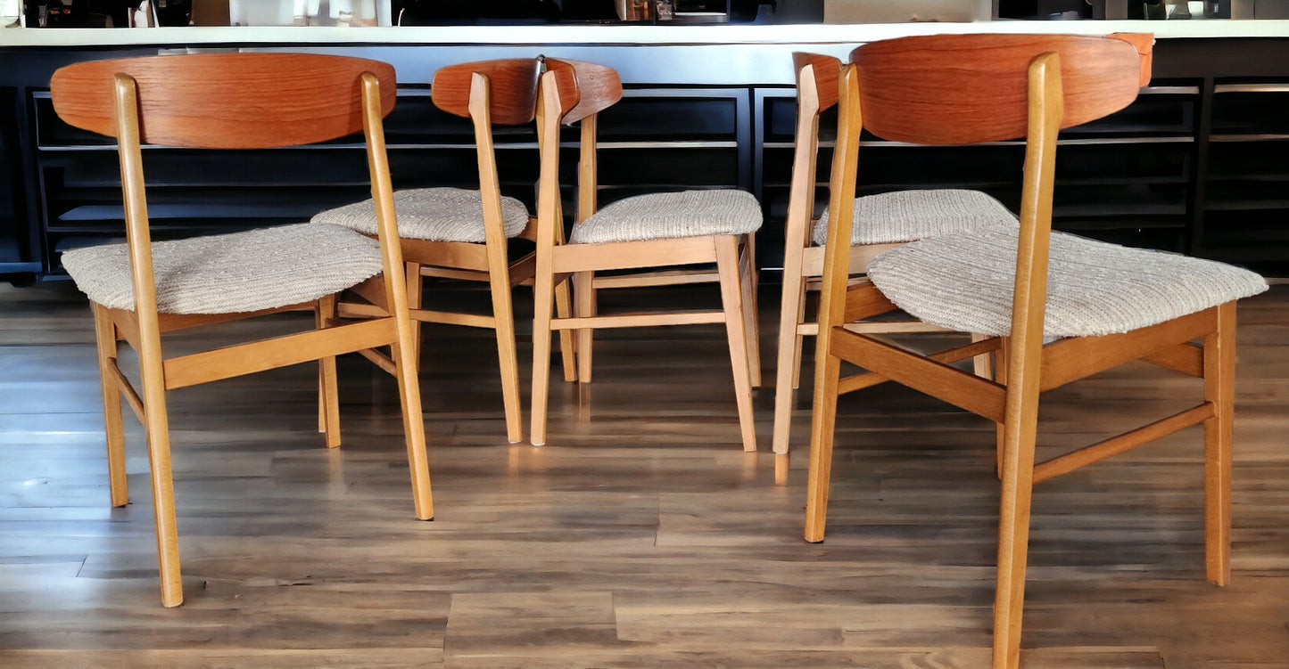 5 RESTORED Danish Mid Century Modern Teak & Beech Chairs REUPHOLSTERED