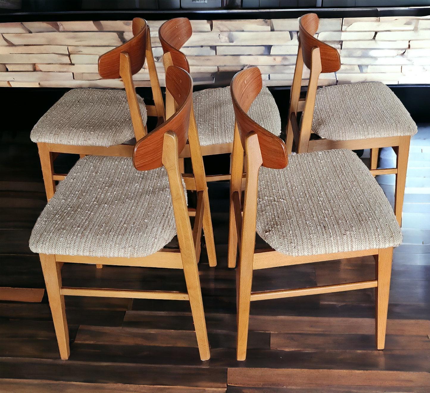 5 RESTORED Danish Mid Century Modern Teak & Beech Chairs REUPHOLSTERED