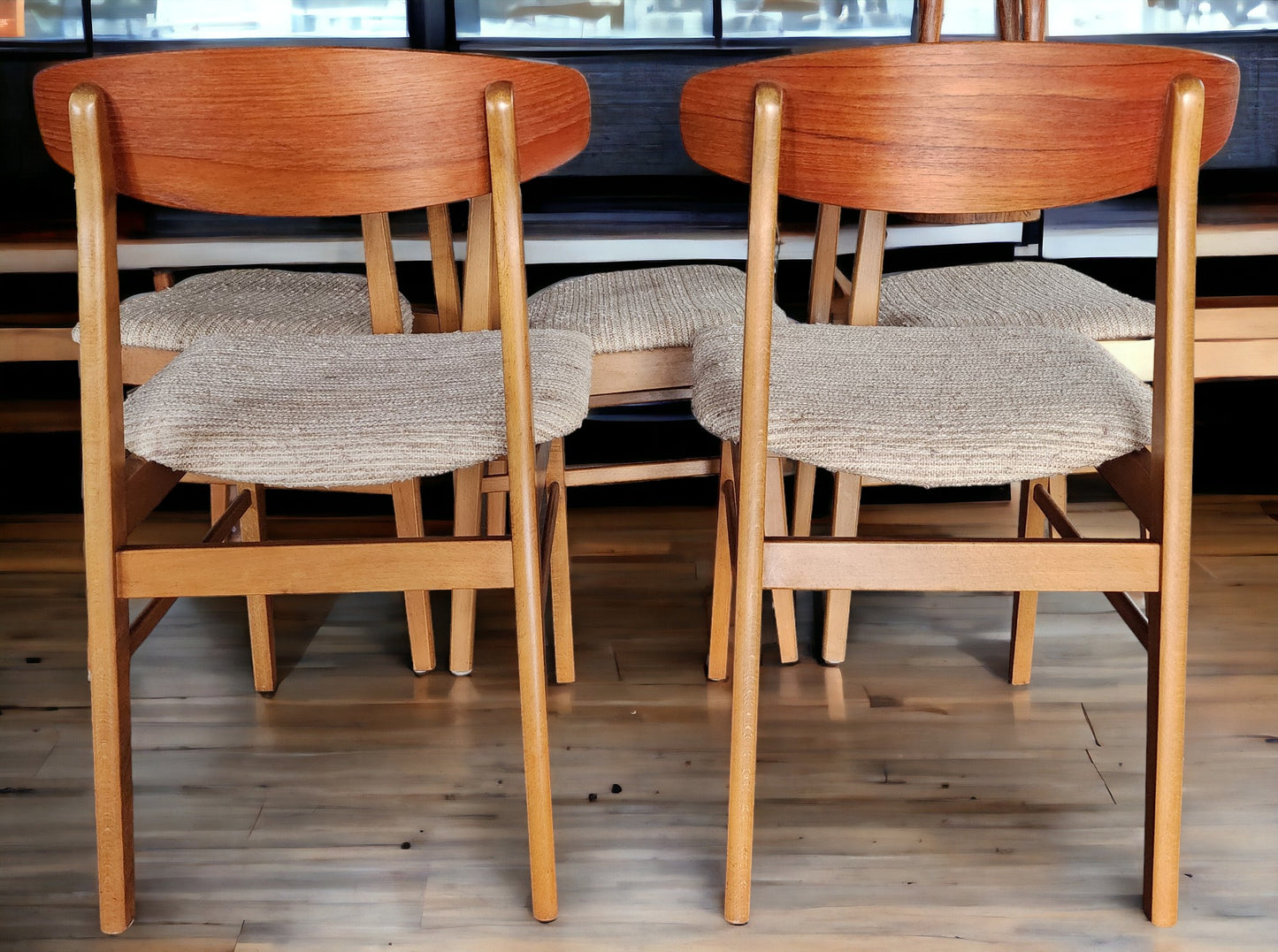 5 RESTORED Danish Mid Century Modern Teak & Beech Chairs REUPHOLSTERED