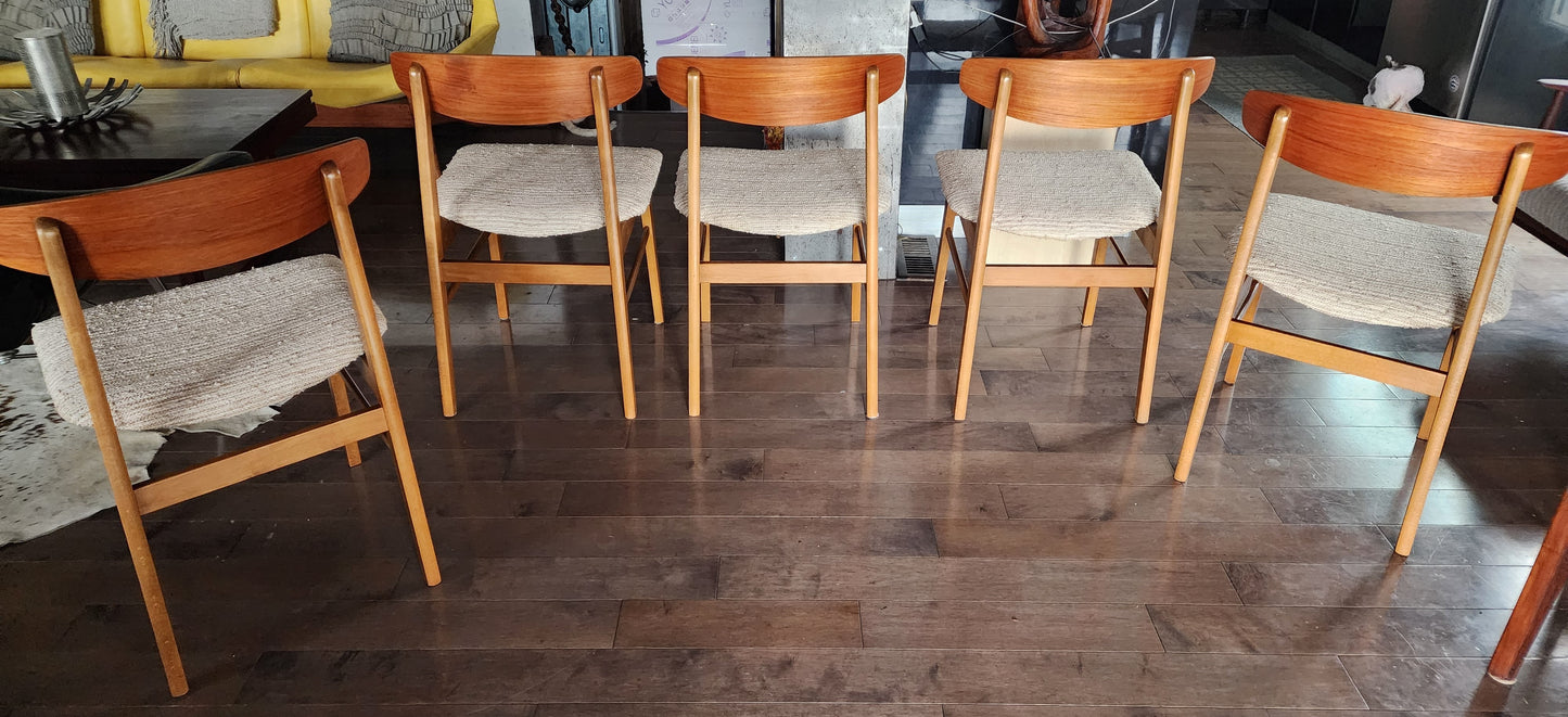 5 RESTORED Danish Mid Century Modern Teak & Beech Chairs REUPHOLSTERED