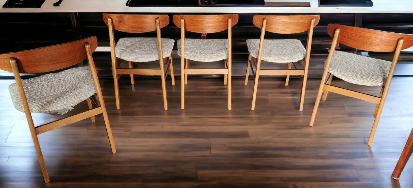 5 RESTORED Danish Mid Century Modern Teak & Beech Chairs REUPHOLSTERED