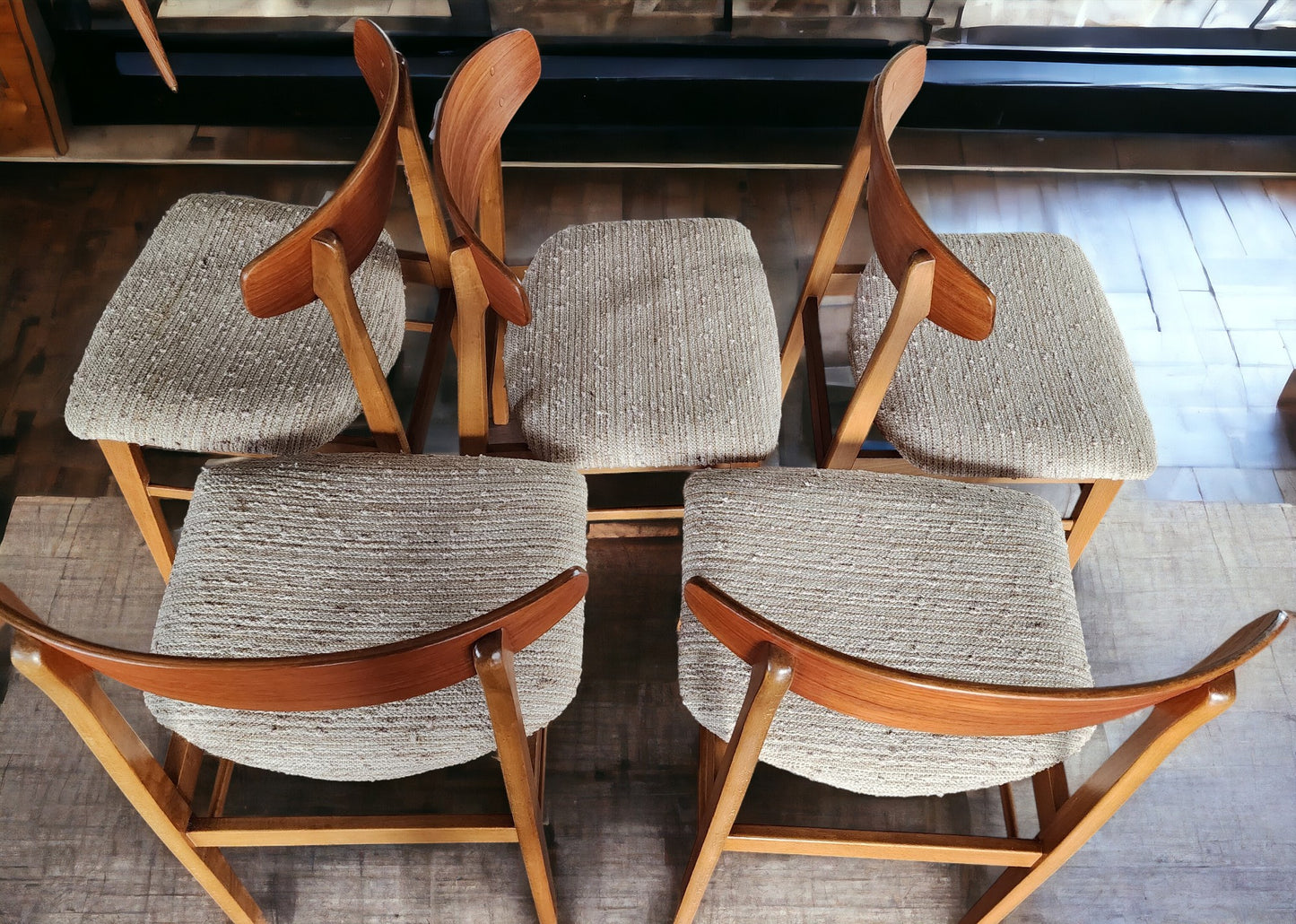 5 RESTORED Danish Mid Century Modern Teak & Beech Chairs REUPHOLSTERED