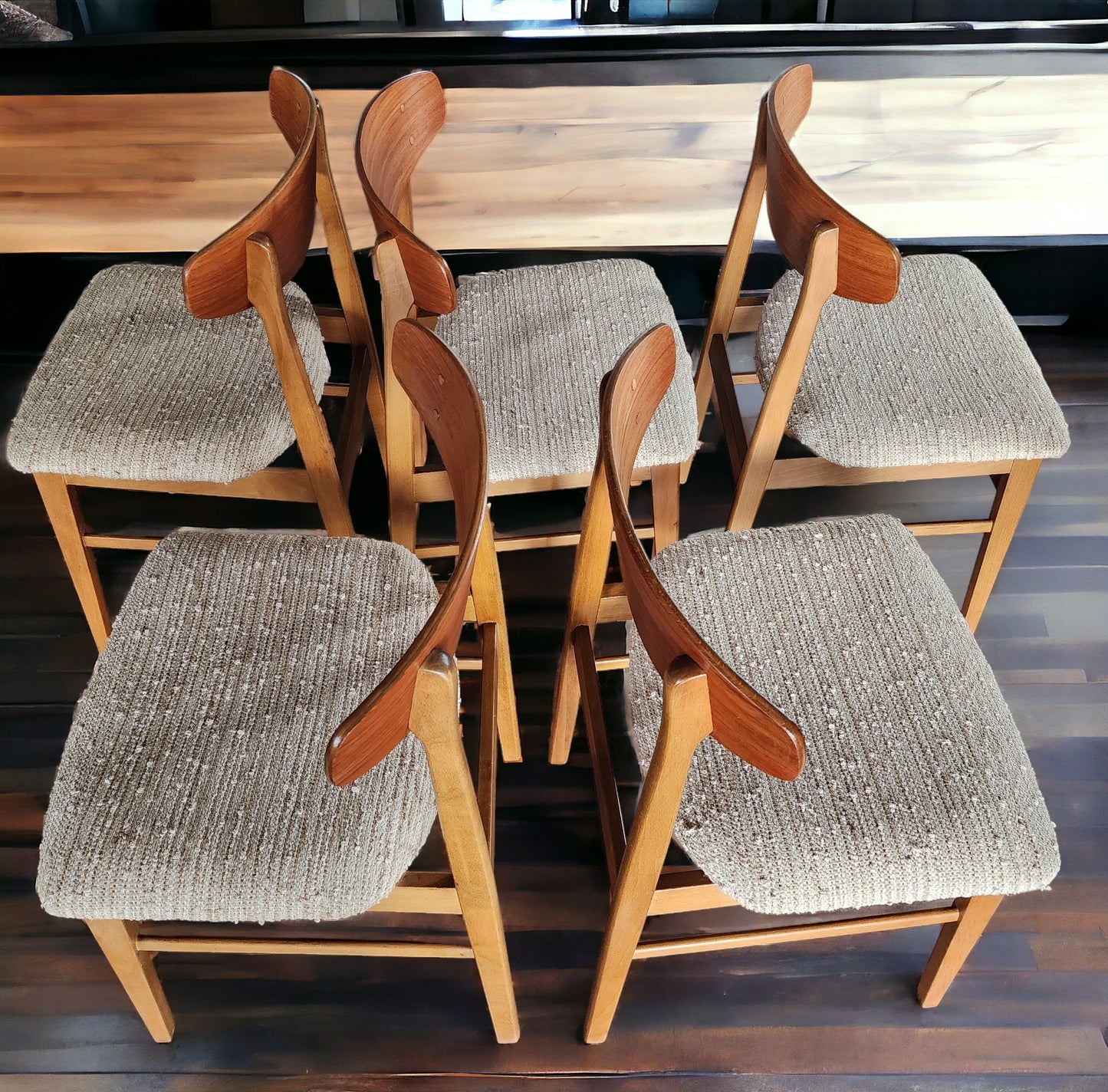 5 RESTORED Danish Mid Century Modern Teak & Beech Chairs REUPHOLSTERED
