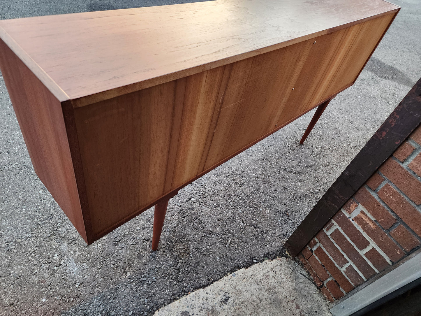 REFINISHED Danish Mid Century Modern Teak Display w Finished Back 72"