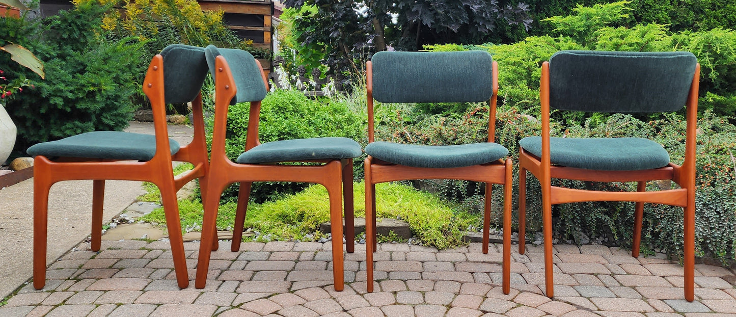 4 RESTORED REUPHOLSTERED in mohair Mid Century Modern teak chairs by Erik Buch, model 49