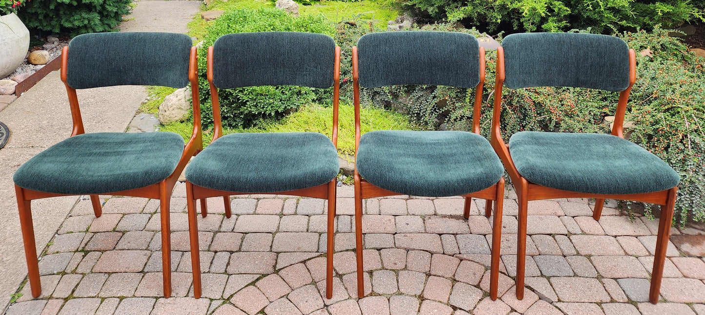 4 RESTORED REUPHOLSTERED in mohair Mid Century Modern teak chairs by Erik Buch, model 49