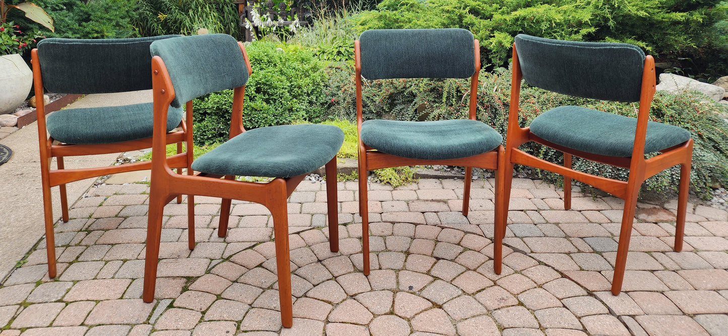 4 RESTORED REUPHOLSTERED in mohair Mid Century Modern teak chairs by Erik Buch, model 49