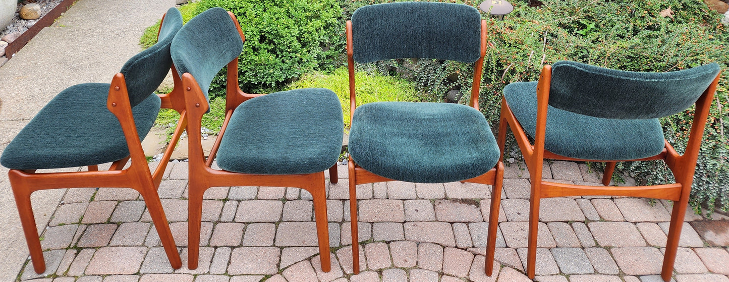 4 RESTORED REUPHOLSTERED in mohair Mid Century Modern teak chairs by Erik Buch, model 49