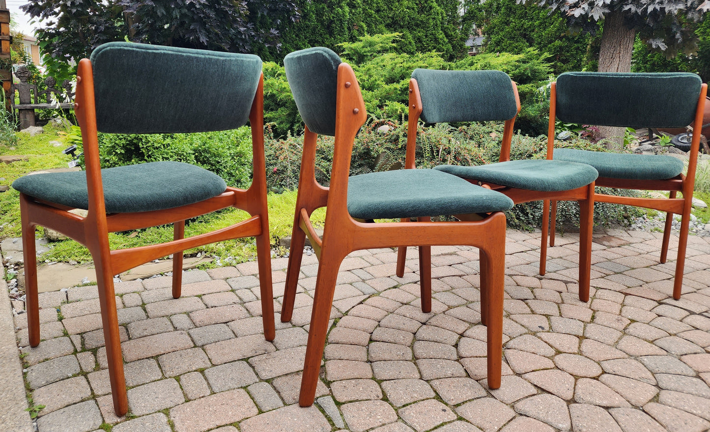 4 RESTORED REUPHOLSTERED in mohair Mid Century Modern teak chairs by Erik Buch, model 49