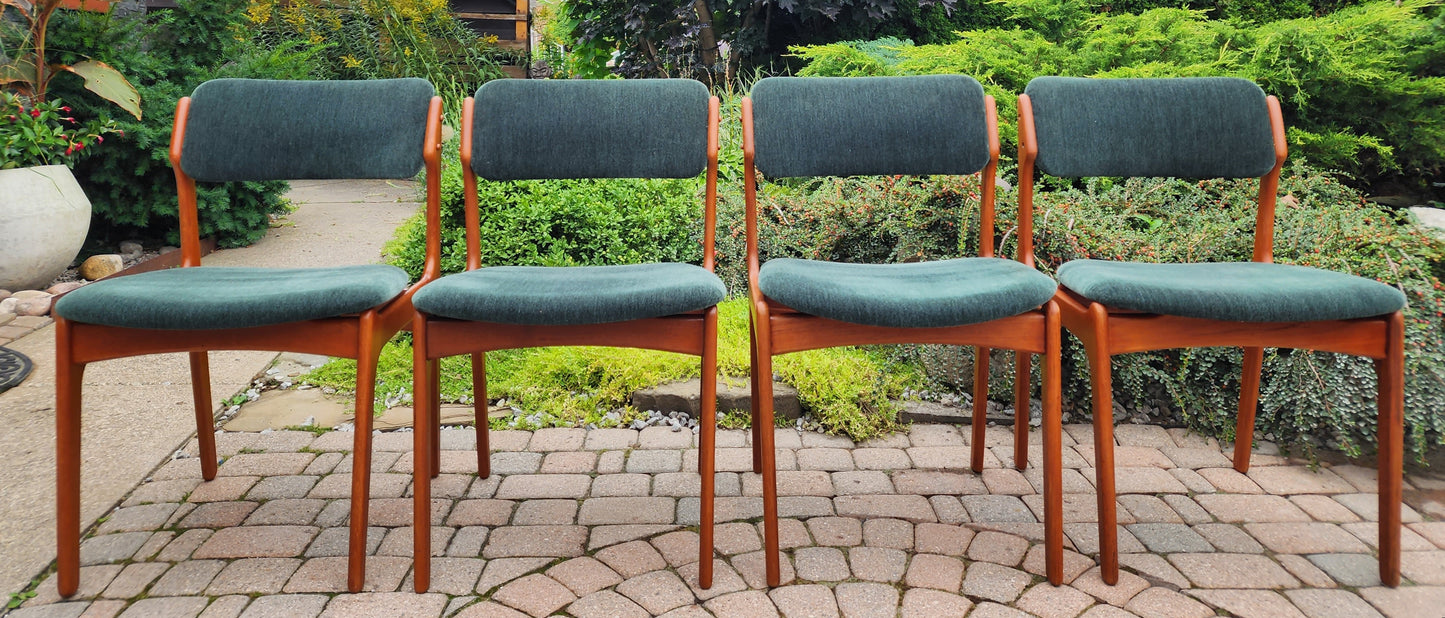 4 RESTORED REUPHOLSTERED in mohair Mid Century Modern teak chairs by Erik Buch, model 49
