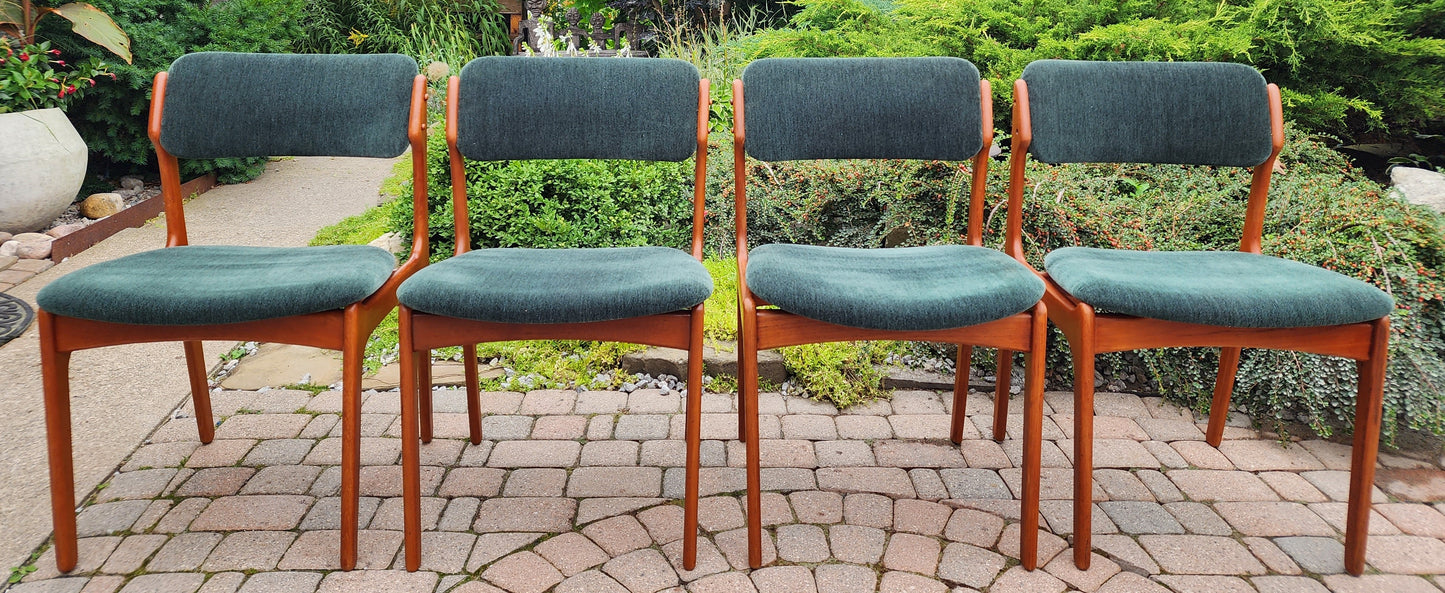 4 RESTORED REUPHOLSTERED in mohair Mid Century Modern teak chairs by Erik Buch, model 49