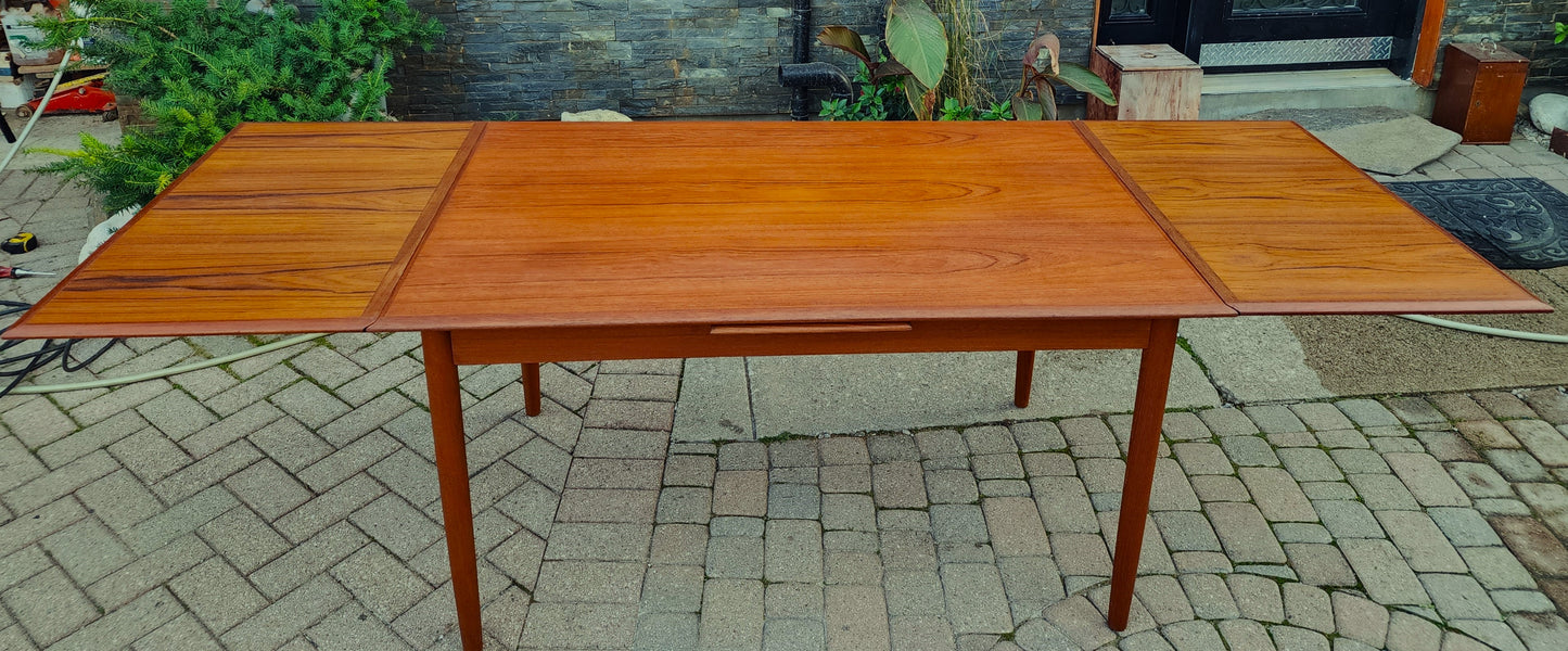 REFINISHED Danish Mid Century Modern Teak Table Draw Leaf, 54"- 96"