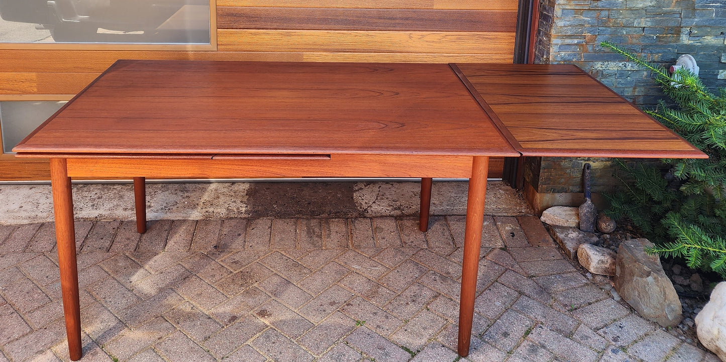 REFINISHED Danish Mid Century Modern Teak Table Draw Leaf, 54"- 96"