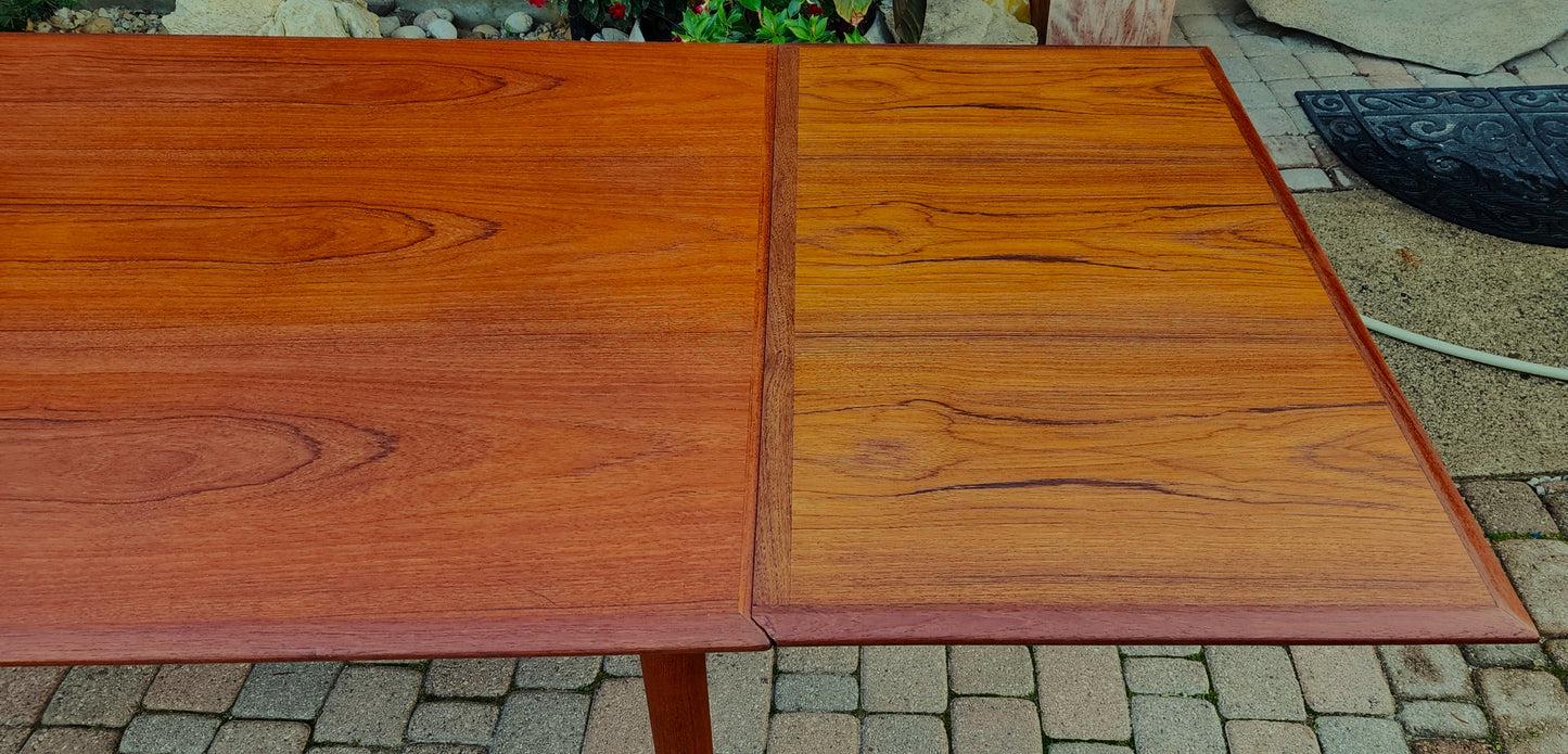 REFINISHED Danish Mid Century Modern Teak Table Draw Leaf, 54"- 96"