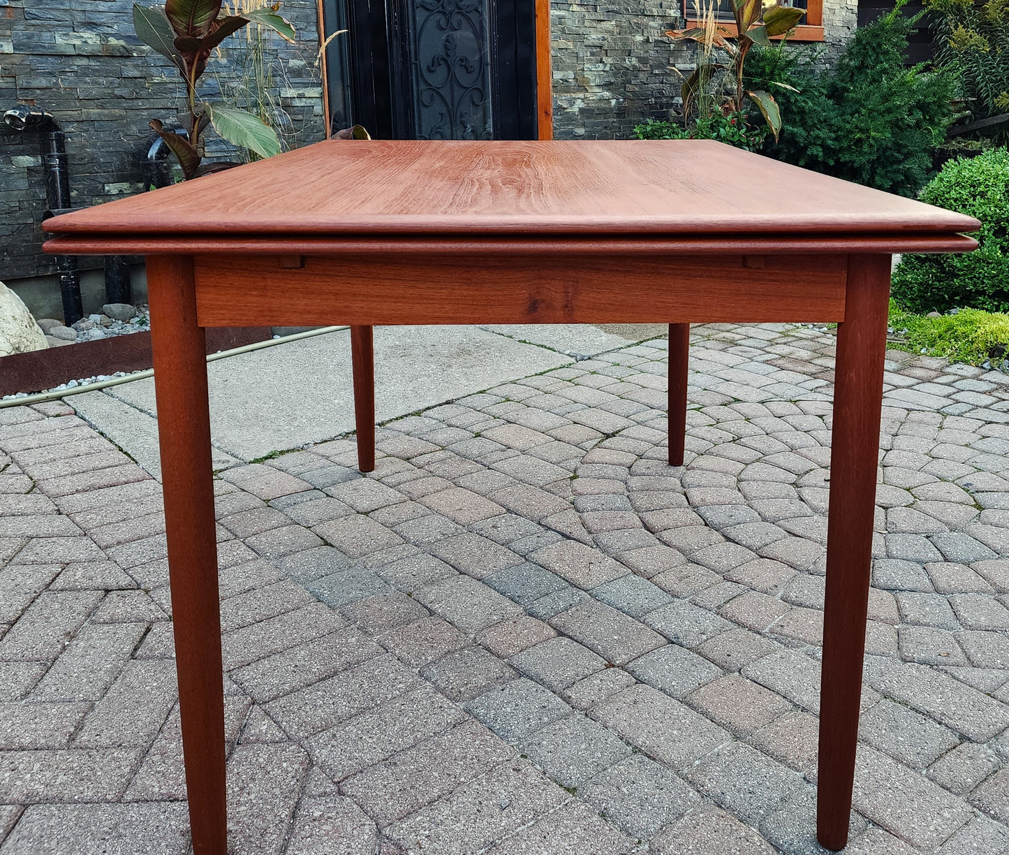 REFINISHED Danish Mid Century Modern Teak Table Draw Leaf, 54"- 96"