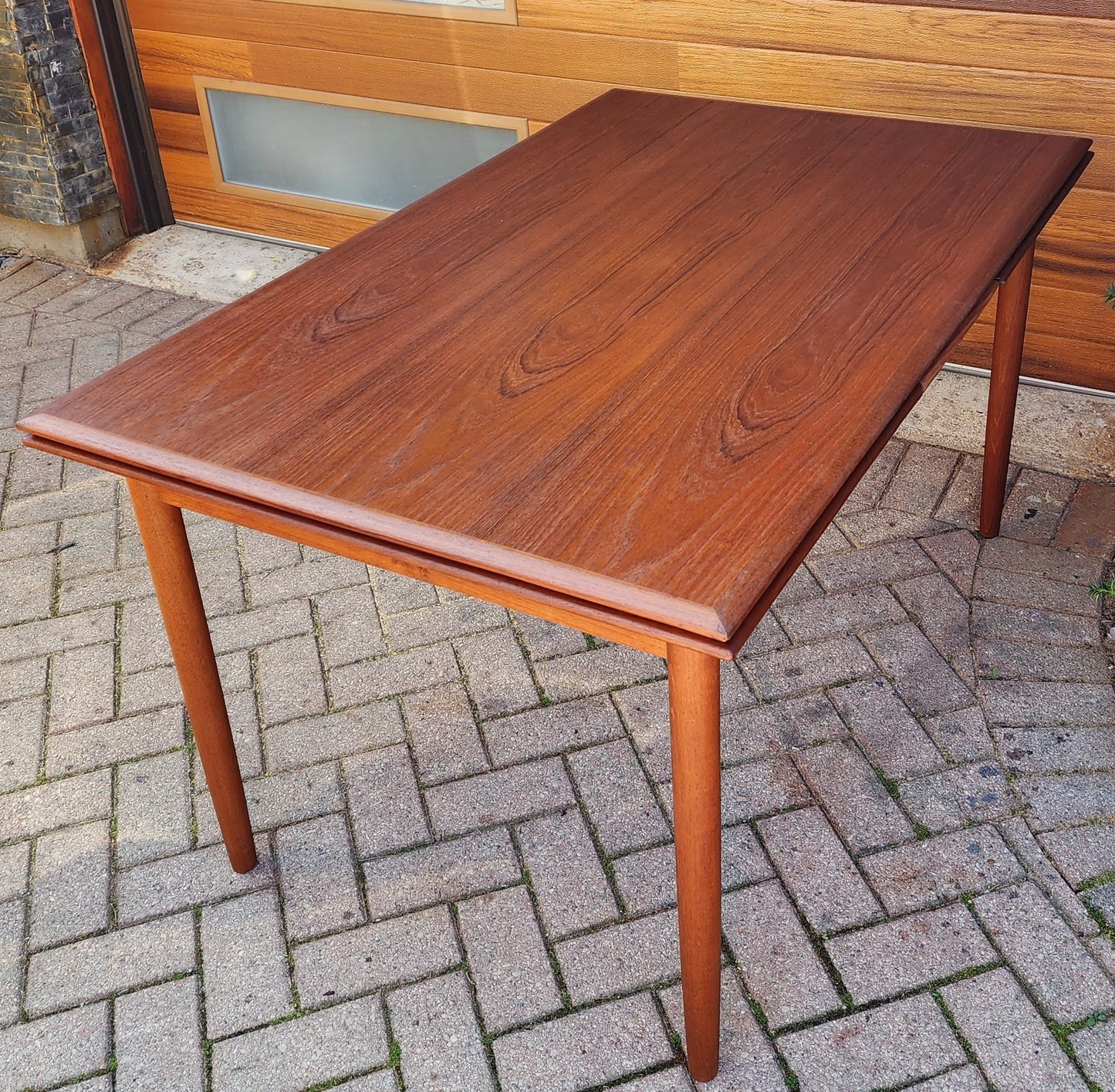 REFINISHED Danish Mid Century Modern Teak Table Draw Leaf, 54"- 96"