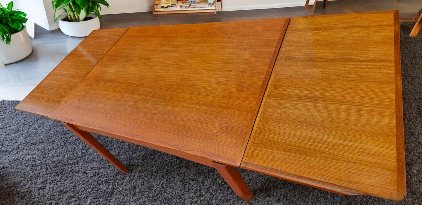 REFINISHED Danish Mid Century Modern Teak Floating Draw Leaf Dining Table 52"-90"