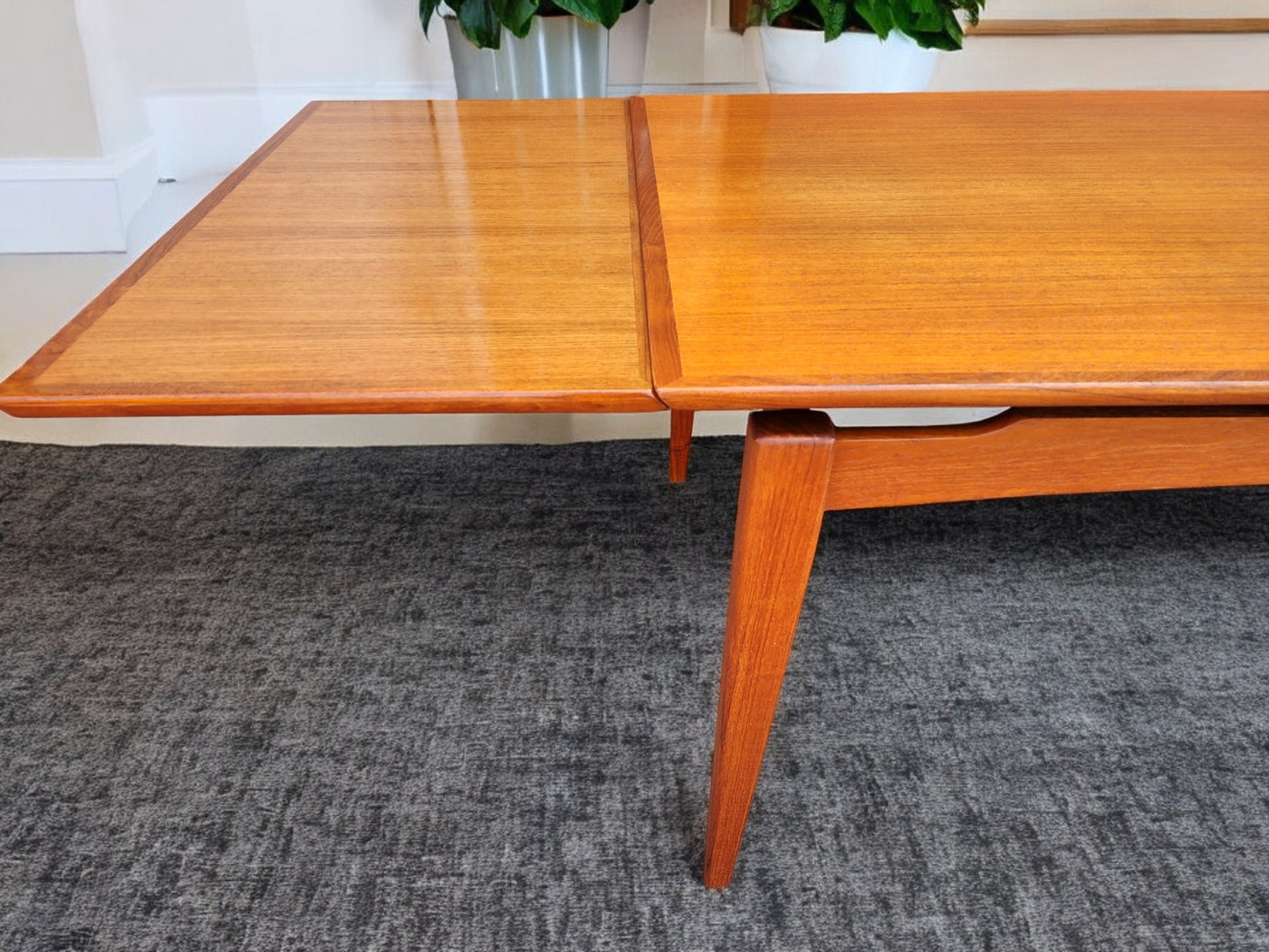 REFINISHED Danish Mid Century Modern Teak Floating Draw Leaf Dining Table 52"-90"