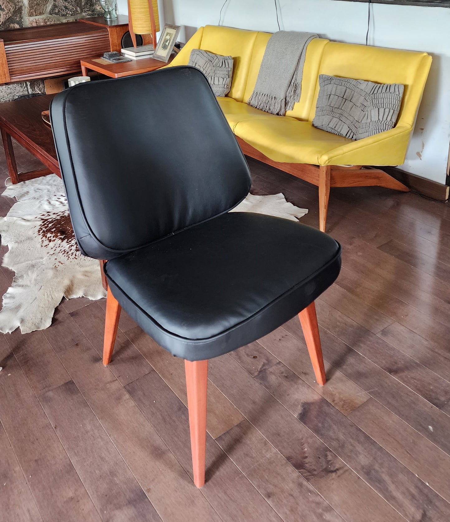 REFINISHED REUPHOLSTERED Danish Mid Century Modern Teak Framed Easy Chair