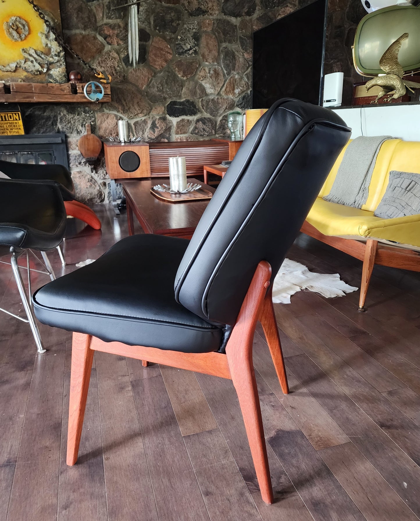 REFINISHED REUPHOLSTERED Danish Mid Century Modern Teak Framed Easy Chair