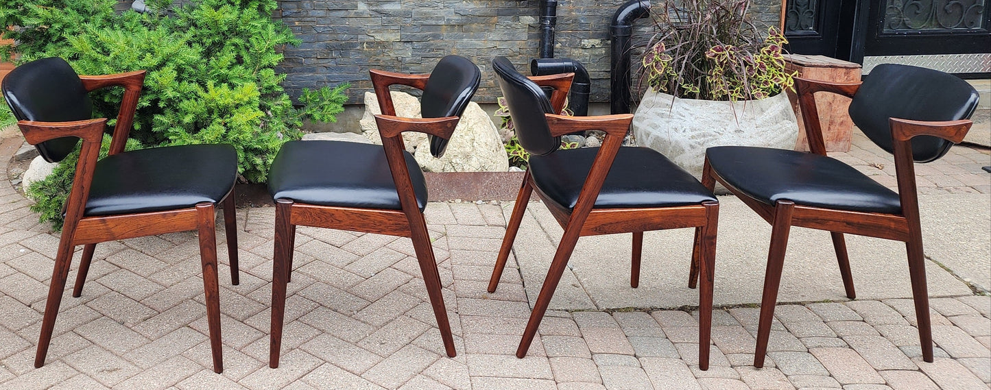 4 Danish Mid Century Modern Rosewood & Leather Chairs by Kai Kristiansen, Model 42