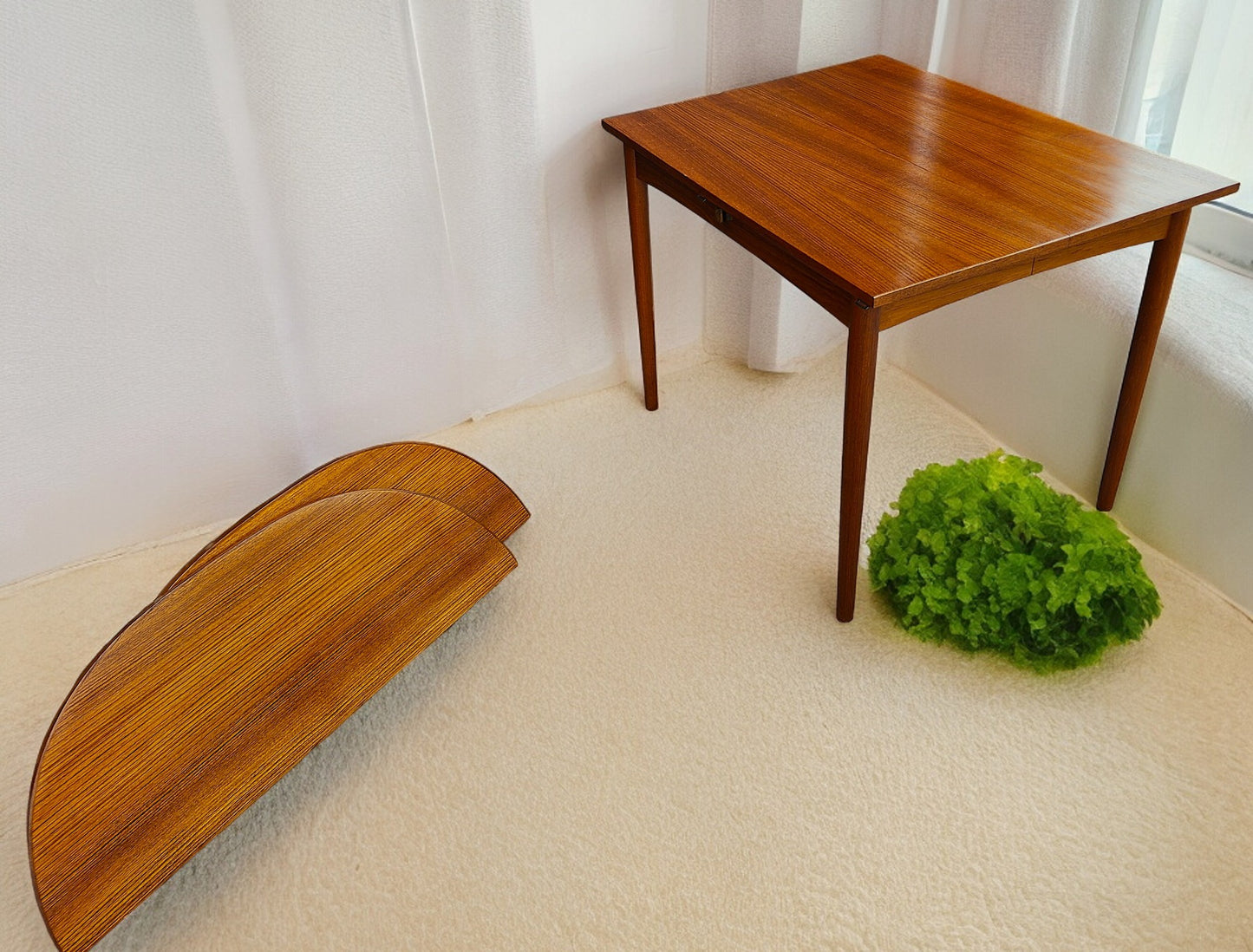 REFINISHED Danish MCM Teak Table w 4 Leaves by S.A. Madsen 19.75"- 98.5"