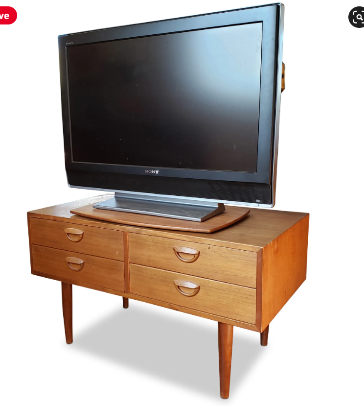 REFINISHED Danish Mid Century Modern Teak TV Console w Swivel Top by Kai Kristiansen