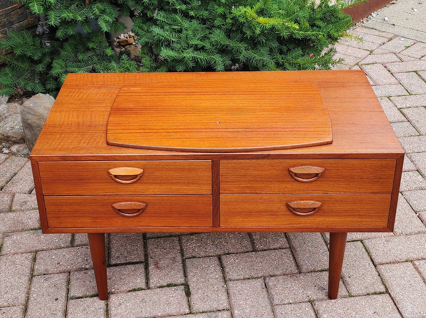 REFINISHED Danish Mid Century Modern Teak TV Console w Swivel Top by Kai Kristiansen