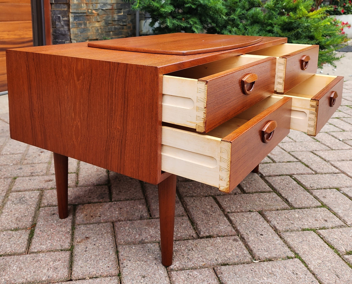 REFINISHED Danish Mid Century Modern Teak TV Console w Swivel Top by Kai Kristiansen