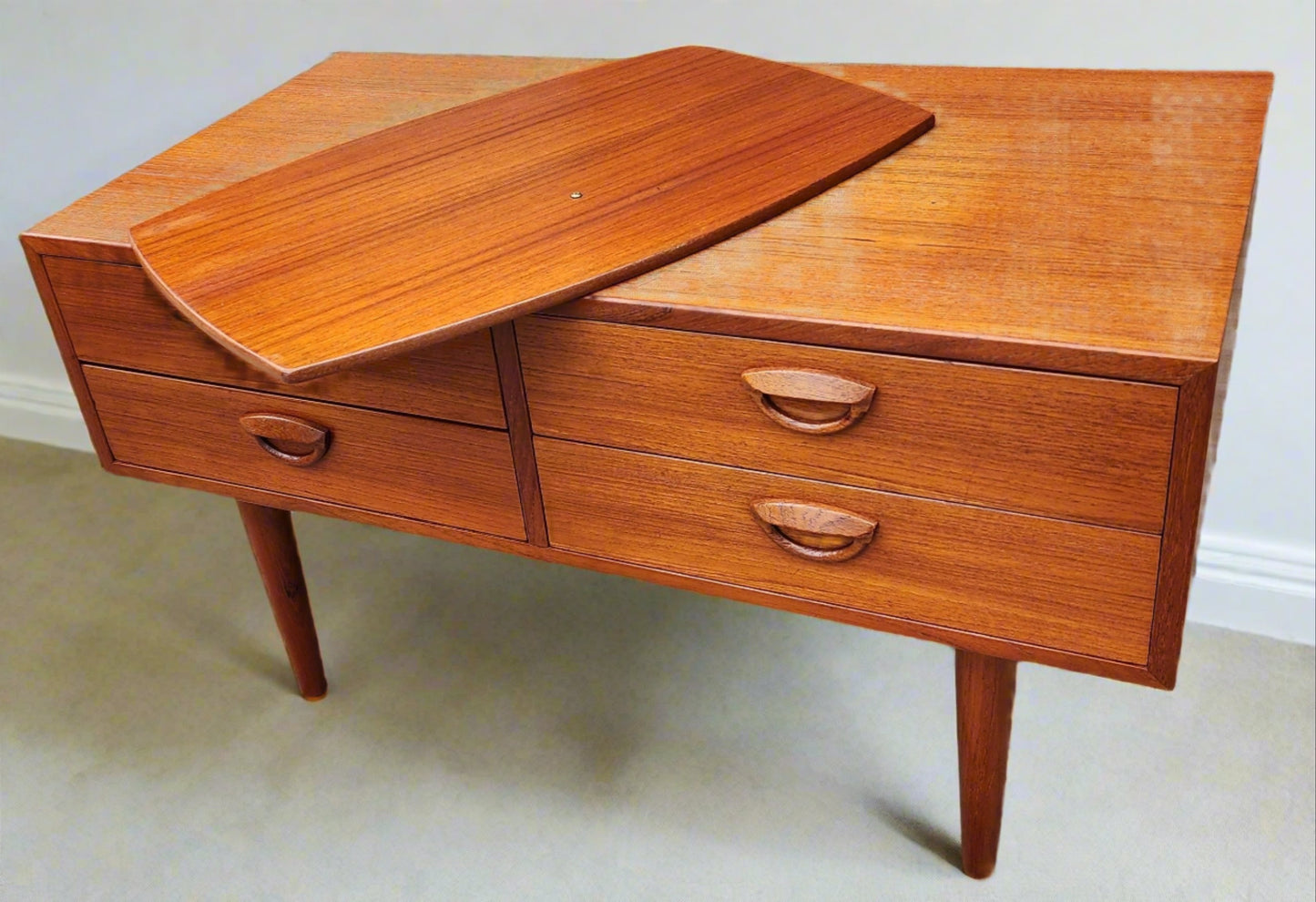 REFINISHED Danish Mid Century Modern Teak TV Console w Swivel Top by Kai Kristiansen
