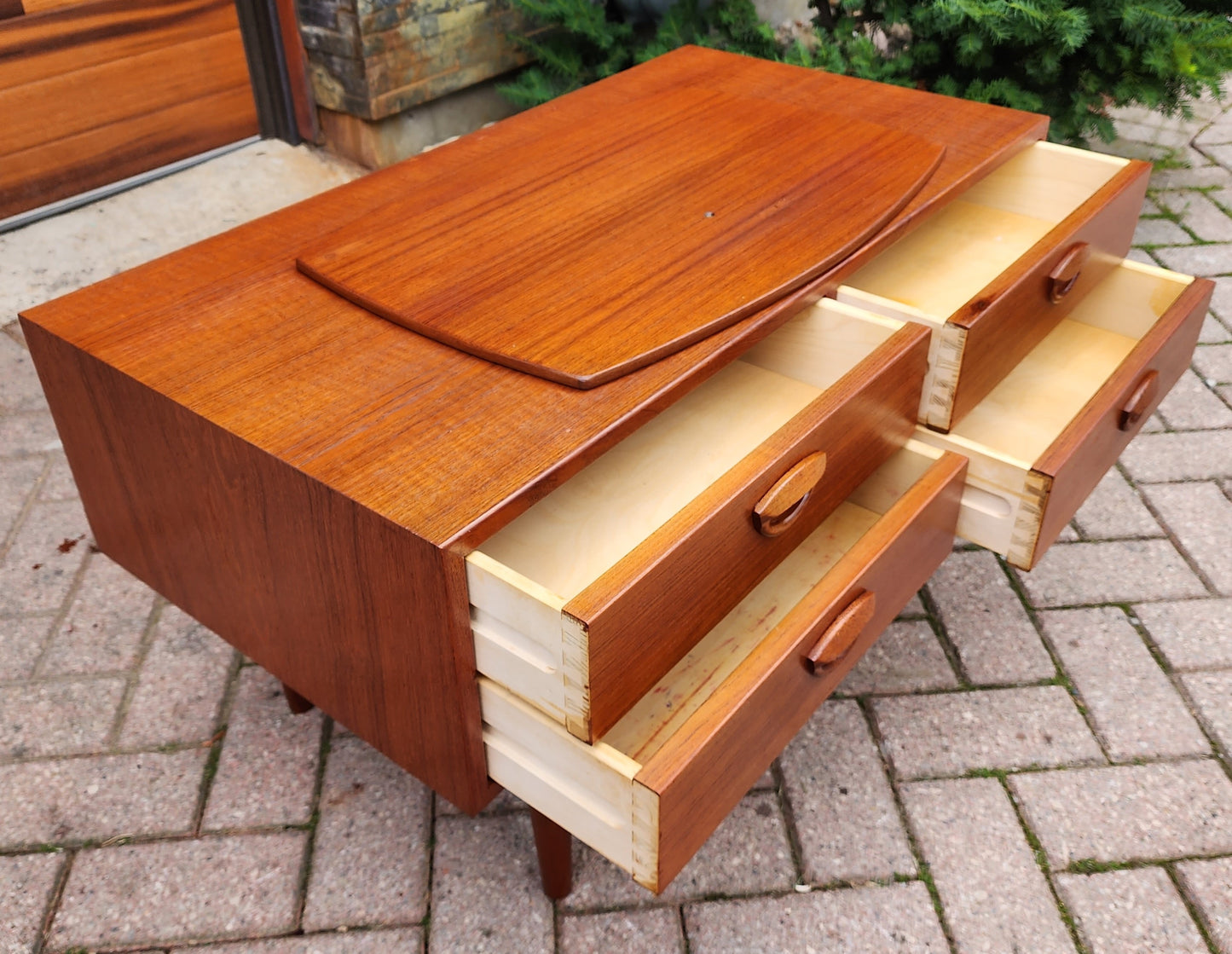 REFINISHED Danish Mid Century Modern Teak TV Console w Swivel Top by Kai Kristiansen