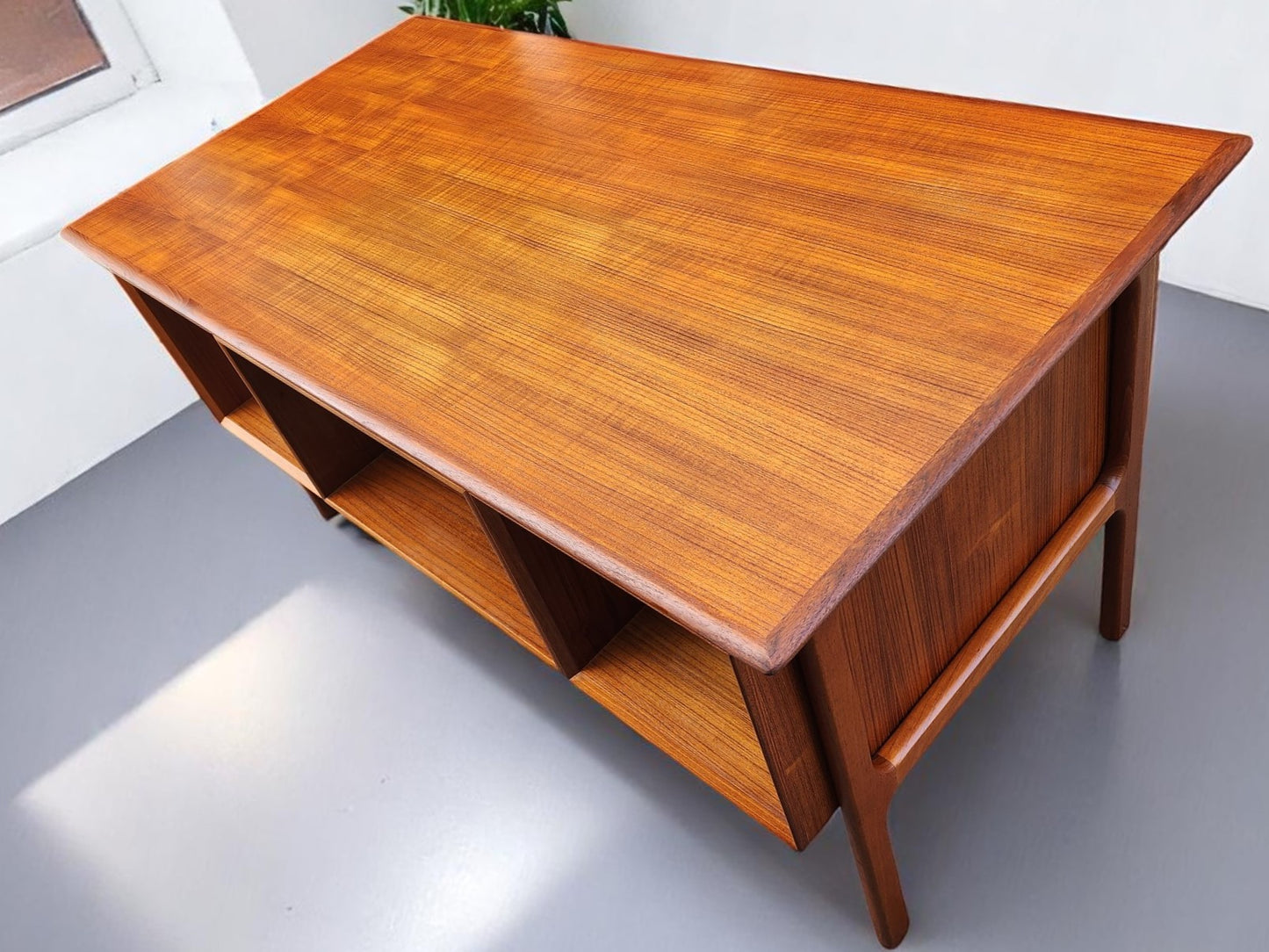 REFINISHED Danish Mid Century Modern Teak Desk w Bookcase Back by Arne Vodder
