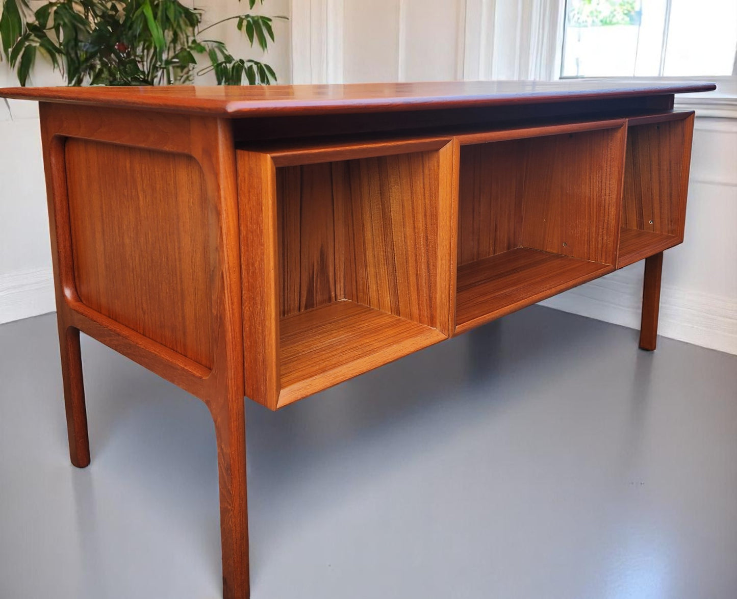 REFINISHED Danish Mid Century Modern Teak Desk w Bookcase Back by Arne Vodder