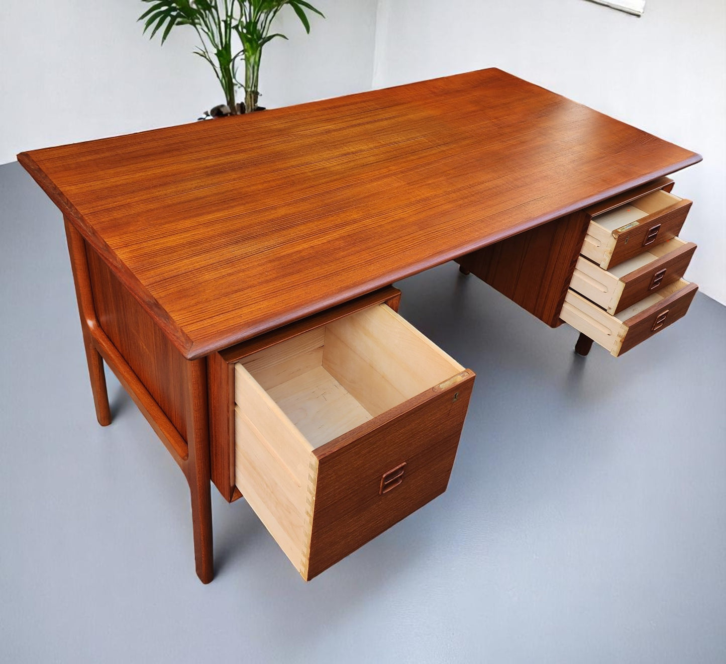 REFINISHED Danish Mid Century Modern Teak Desk w Bookcase Back by Arne Vodder