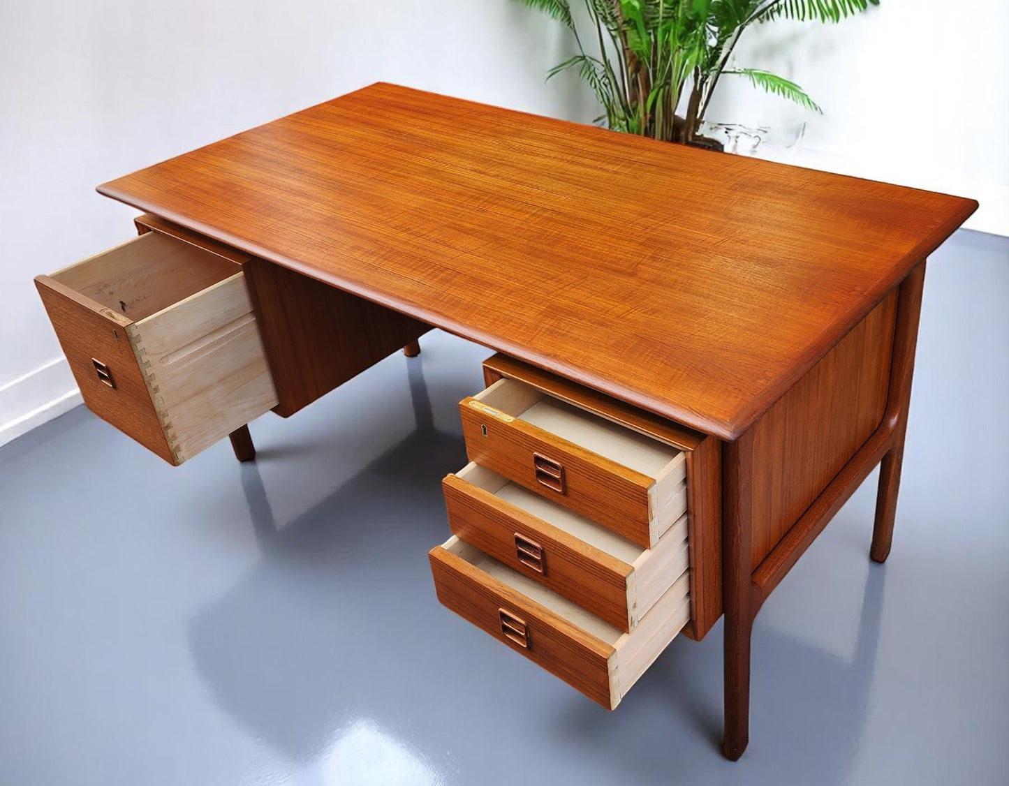 REFINISHED Danish Mid Century Modern Teak Desk w Bookcase Back by Arne Vodder